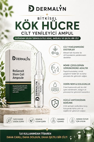 Dermalyn 5 Adet Bitkisel Kök Hücre Cilt Yenileyici Mimik Kırışıklık Yaşlanma Karşıtı Ampul Serum Dermaroller