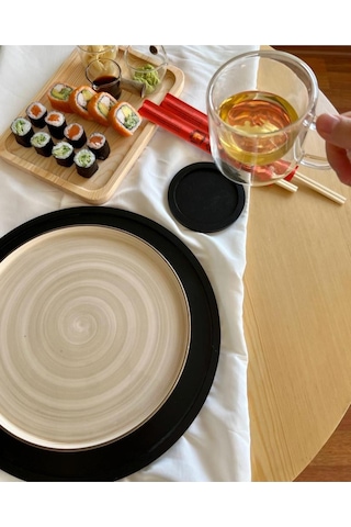 Siyah Ahşap Supla Amerikan Servisi Ve Bardak Altlığı 2'li Takım Siyah