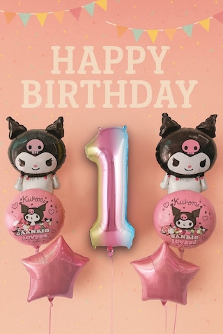 Kuromi Balon Set Doğum Günü Balon Seti Gökkuşağı Rakam