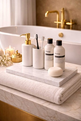 Doğal Beyaz Mermer Tepsi 15x30 Cm Banyo & Mutfak Organizer El Yapımı Mermer Sunum Tepsisi Beyaz