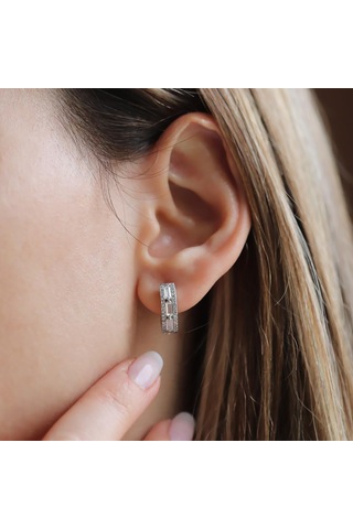 Baget Kesim Starlight Diamond Gümüş Halka Küpe