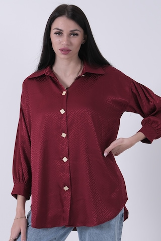 Feminist Bordo Üzeri Desenli Gold Düğme Detaylı Tunik 45951993.04 Bordo