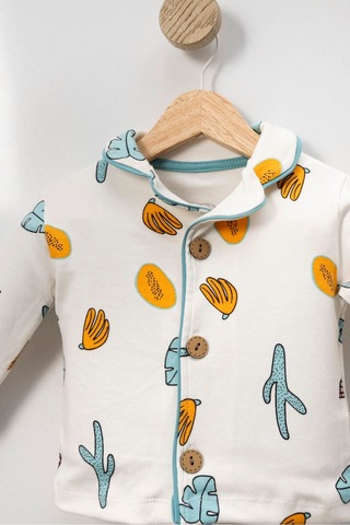 Miniğimin Cicileri Kaktüs Baskılı Karakterli Düğmeli Unisex Çocuk Pijama Su Yeşili