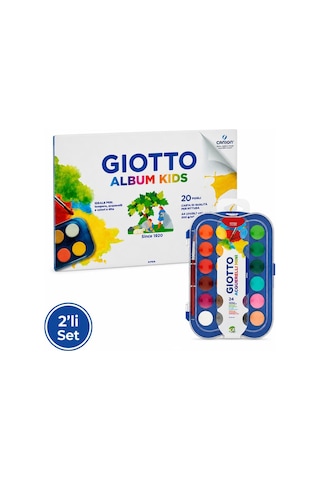 Giotto Çocuk Resim Seti Album Kids A4 20 Yaprak 200 Gr Resim Defteri + Acquerelli Mini 24 Renk Sulu Boya Seti