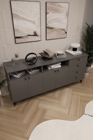 Asra Trend Lüks Konsol Tv Ünitesi %100 Mdf Salon Ve Yemek Odası Ünitesi Knsl06 Koyu Gri