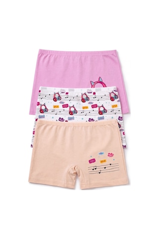 Öts Kız Çocuk 3 Lü Pamuklu Boxer Baskılı Premium Günlük Kullanım 8710-3 Renkli