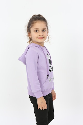Toontoy Kız Çocuk Yıldızlı Zebra Baskılı Kapüşonlu Sweatshirt Lila