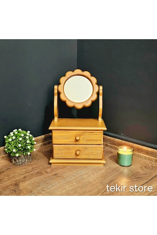 Çiçek Model Ahşap Hareketli Ayna Eskitme Makyaj Takı Organizeri