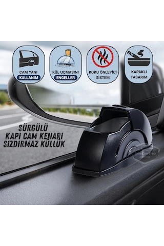 Üniversal Sürgülü Kapı Cam Kenarı Yanmaz Koku Geçirmez Sızdırmaz Oto Küllük Dumansız Kapaklı Spor Araç İçi Küllük Araba Küllüğü Siyah