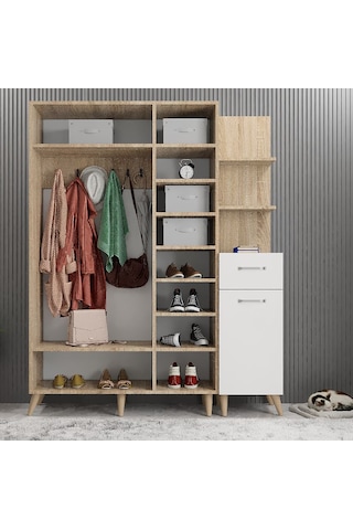 Açelya Portmanto Vestiyer Ayakkabılık Meşe Beyaz M3 160cm Meşe Beyaz