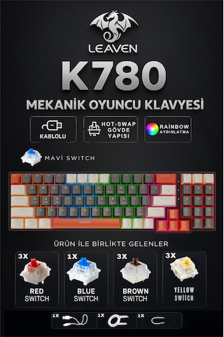 K780 Kompakt Mekanik Oyuncu Klavyesi-hot Swap-78 Tuş-switch li