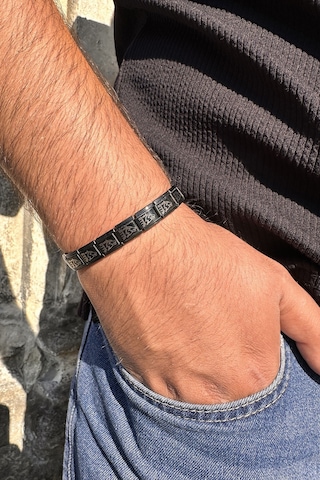 Kurt Kafası Göktürkçe Türk Yazılı İtalyan Charm Unisex Çelik Bileklik Scb57 Siyah 96231863