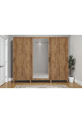 Petek Tamamı Mdf Sürgülü Portmanto Vestiyer Ayakkabılık Çam 208 Cm