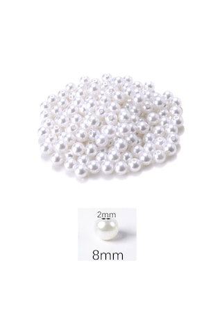 1.000 Gram 1 Kg. 8mm Beyaz Renk Plastik İnci Boncuk Çanta Ve Takı Yapım Boncuğu 3.200 Adet