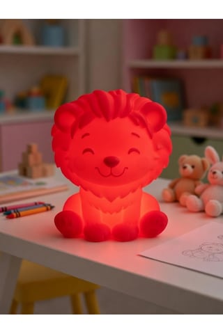 Aslan Modern Dekoratif Ev Hediyesi Tasarım Lamba - Aslan Figürlü Gece Lambası Kırmızı