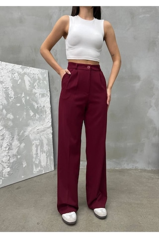 New Journal Kadın Bordo Yüksek Bel Pileli Plazzo Kumaş Pantolon Nwj-1000500018 Bordo