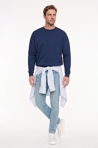 AC&Co / Altınyıldız Classics Erkek Lacı Oversize Fit Bol Kesim Pamuklu İçi Polarlı Bisiklet Yaka Sweatshirt Lacivert