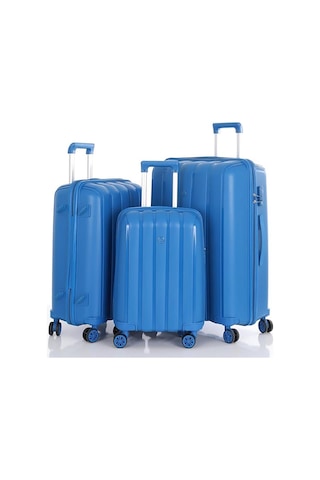 Mçs 3lü Set Kırılmaz Silikon Seyahat Valizi Bavulu V305 Saks Mavi Saks Mavi