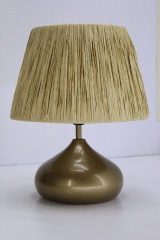 Üzüm Abajur Rafya Başlık Metal Elips Ayak Bej Eskitme