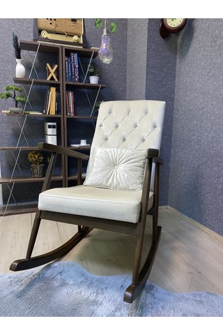 Asedia Trend Ceviz Krem Kapitoneli Sallanan Sandalye Koltuk