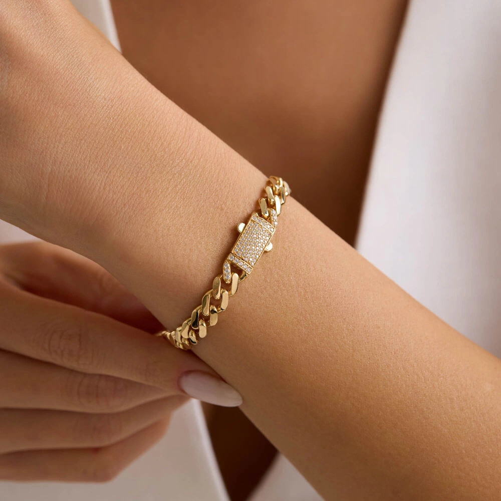 Altın Gurmet Bileklik İtaly Kilit 19 Cm En 7 Mm T14431 Renkli