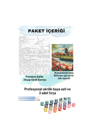 Sayılarla Boyama Seti Numaralı Tuval Fırça Boya 40x50 Cm - Deniz Kenarı Kulübe