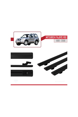 Mitsubishi Pajero V60 3 Kapı 1999-2006 Arası İle Uyumlu Basic Model Ara Atkı Tavan Barı Siyah 3 Adet