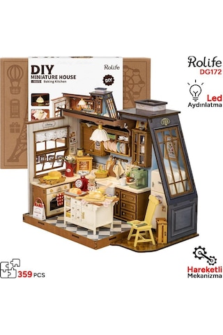 Rolife Dg172 Mutfak Odası Baking Kitchen Dıy Minyatür Maket Model Seti Mini Dollhouse 3d Model Kit Detaylı Dekoratif Hobi Seti 3d Puzzle Tiny House