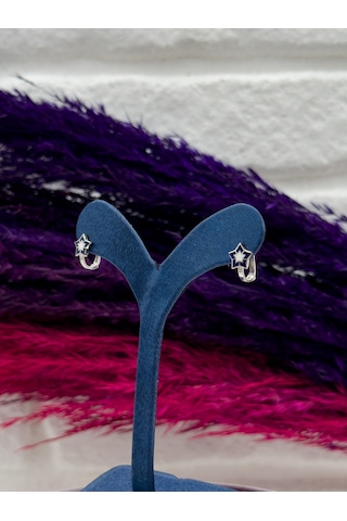 925 Ayar Gümüş Yıldızlı Mineli Zarif Kız Çocuk Küpesi Gümüş