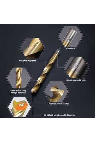 Cat Da02901 16 Parça Profesyonel Titanyum Kaplama Hss Metal Delici Matkap Ucu