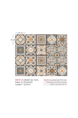 Tink Kendinden Yapışkanlı Kayısı Desenli Pvc Karo Kaplama 10x10 Cm 20'li Paket