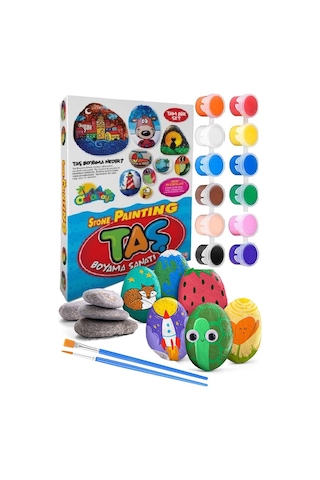 Taş Boyama Seti 1 Paket Taş Boyama Hobi Doğal Taş Akrilik Boya Fırça Çocuklar İçin Sanat Ve El Sanatları