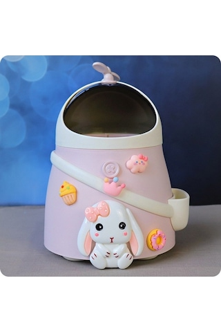 Novahub Pembe Sevimli Tavşan Kapaklı Masaüstü Çöp Kutusu - Dayanıklı Ve Şık Pembe