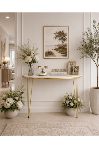 80x18 Dresuar Antre Hol Dekorasyon Ürünleri Altın Model Beyaz Gold Yarım Ay One Size