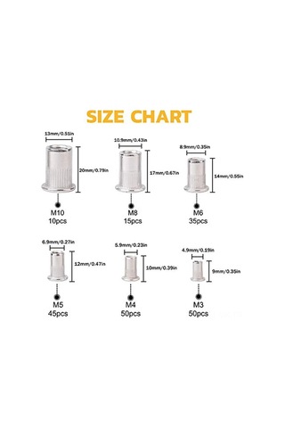 Vkemall 304 Paslanmaz Çelik Vidalı Cıvata Seti M3-m10 6 Boyut, 205 Adet - Isı/düşük Sıcaklık Dayanıklı, Otomobil-mobilya-ulaşımda Kullanım