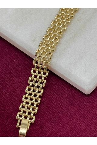 14 K Renginde Hasır Örgü Model Gold Bileklik Gold