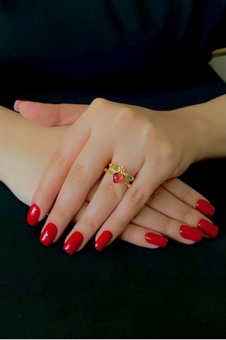 Kadın Yüzük İthal Zirkon Kararmaz Kalp Çicek Ayarlanabilir Kadın Yüzük Altın