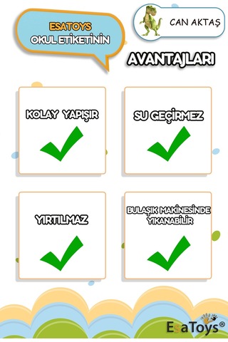 Dinazor Temalı Özel İsminiz Yazılı Okul Etiketi Diğer
