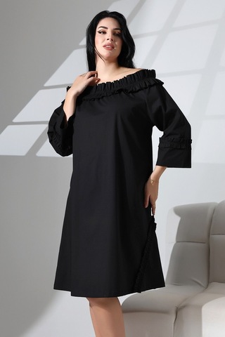 Schık Schık Kadın Yaka Büzgülü Kol Ve Etek Ucu Fırfır Detay Cepli Elbise Siyah Sckwm24el02 Siyah