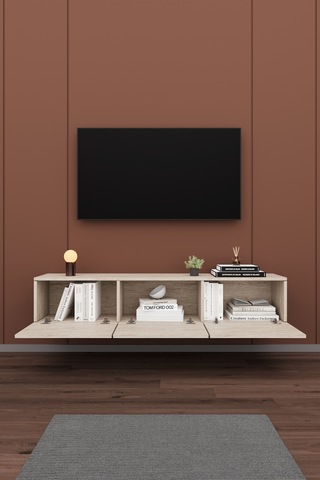 Asra Trend Modern Duvara Monte Tv Ünitesi %100 Mdf Kapaklı Televizyon Sehpası T-27 Sidon