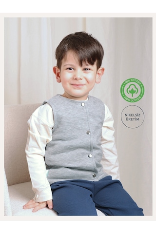 Zuppers Çıtçıtlı Pamuk Bebek Çocuk Yelek - Gri Renkli