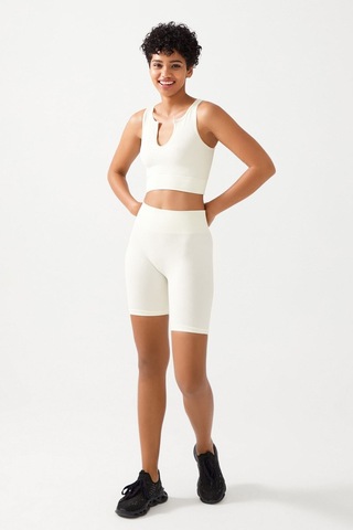 Los Ojos Kadın Ekru Askılı Fitilli Crop Top Büstiyer Scoop Ekru
