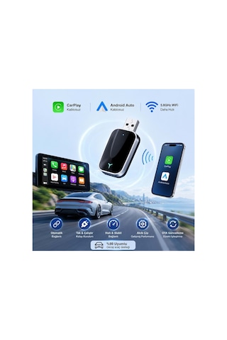 Kablosuz Carplay & Android Auto Mini 2'si 1 Arada Usb Dönüştürücü Type-c Otg Destekli