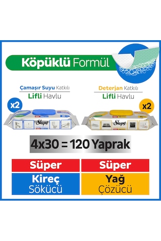 Sleepy Easy Clean Süper Yağ Çözücü&Kireç Sökücü Yüzey Temizlik Havlusu&Mendili 4x30 (120 Yaprak)