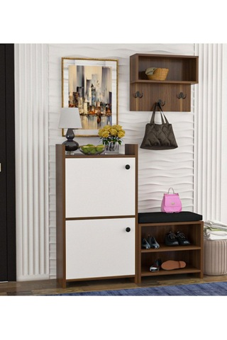 Wood House Nare Beyaz-ceviz Portmanto