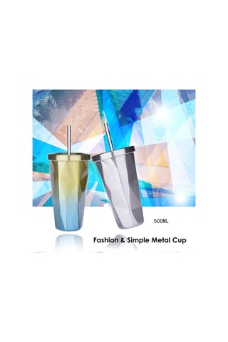 Elmpaly 500ml Paslanmaz Çelik Seyahat Su Matarası - Renkli Kapaklı Ve Pipetli