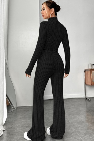 Angbutik Kadın Siyah Boğazlı Crop Top Ve Yüksek Bel Eşofman Takımı Spor Şık Kombin