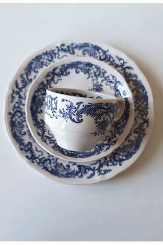 Valeria Üçlü/trio Çay Fincanı Vitro Porzellan Antıque Tea Cup & Saucers Maviv