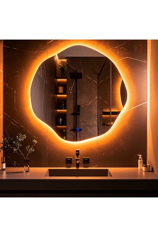 Kael Amber Led'li Lavabo & Banyo Aynası Dokunmatik Sensörlü 90 X 90 Turuncu