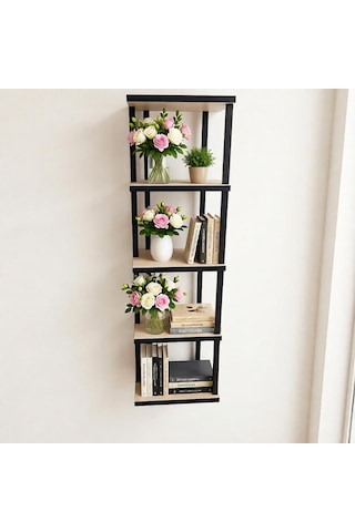 Modern 5 Bölmeli Köşe Rafı - Dekortif Duvar Rafı - 100 Cm Safir Meşe